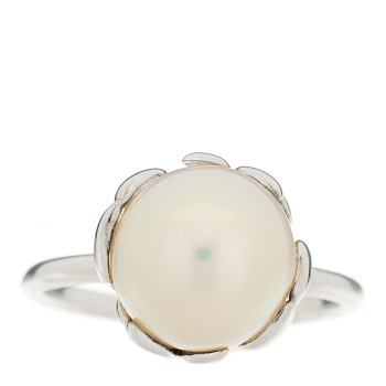 TIFFANY Sterling Silver Freshwater Pearl Paloma Picasso Olive Leaf Ring 50 5.5