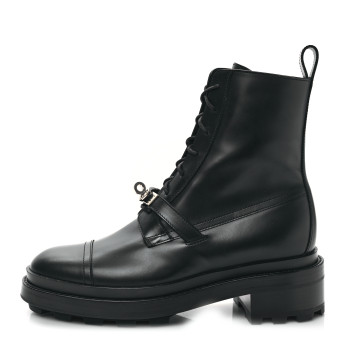 HERMES Glossed Calfskin Funk Ankle Boots 38.5 Black