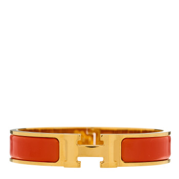 HERMES Enamel Narrow Clic Clac H Bracelet PM Orange