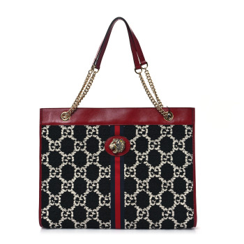 GUCCI Tweed GG Monogram Large Rajah Chain Tote Romantic Cherry Black White