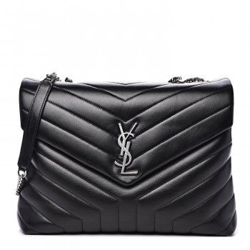 SAINT LAURENT Calfskin Y Quilted Monogram Medium Loulou Chain Satchel Black