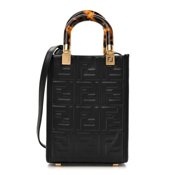 FENDI Vitello Plexiglass FF Embossed Mini Fendi Sunshine Shopper Tote Black