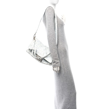 FENDI X MARC JACOBS Bleached Denim Logo Maxi Baguette Off White