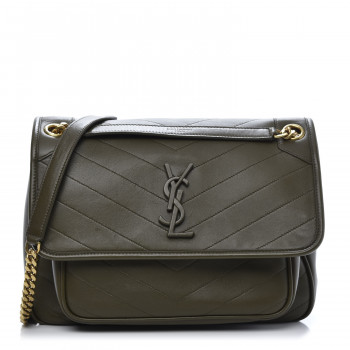 SAINT LAURENT Calfskin Matelasse Monogram Medium Niki Chain Satchel Olive