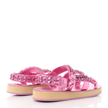 CHANEL Metallic Laminated Goatskin Chain Flat Sandals 36
