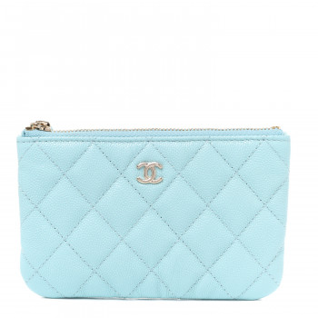 CHANEL Caviar Quilted Small Cosmetic Case Light Blue