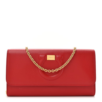 SALVATORE FERRAGAMO Calfskin City Wallet On Chain Red