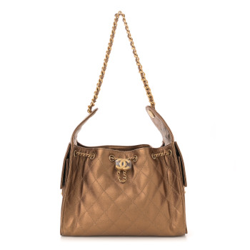 CHANEL Metallic Caviar Quilted Small Chanel 25 Handbag Bronze