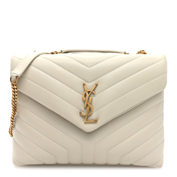 SAINT LAURENT Calfskin Y Quilted Monogram Medium Loulou Chain Satchel Crema Soft