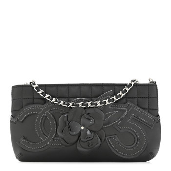CHANEL Lambskin Camellia No. 5 Chain Pouch Black