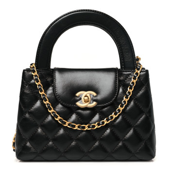CHANEL Shiny Aged Calfskin Quilted Nano Kelly Shopper Black