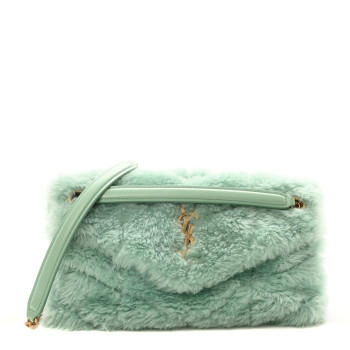 SAINT LAURENT Merino Shearling Lambskin Quilted Small Loulou Puffer Monogram Chain Satchel Iced Mint