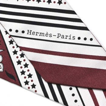 HERMES Silk Festival Des Amazones Twilly Bourgogne White Black