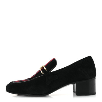 GUCCI Suede Web Womens Loafers 38.5 Black