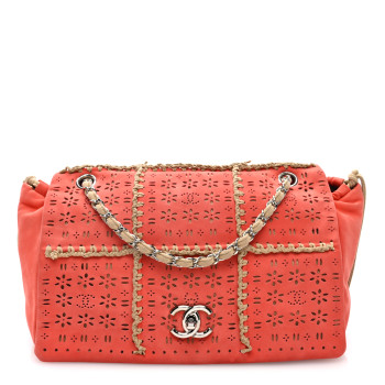 CHANEL Nubuck Perforated Fringe Flap Orange