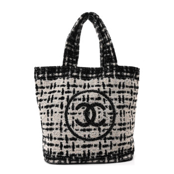 CHANEL Terry Cotton CC Beach Tote Towel Set White Black