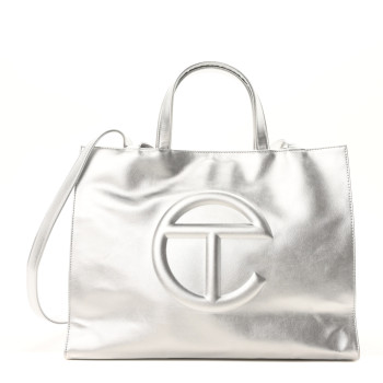 TELFAR Metallic Vegan Leather Medium Shopping Bag Silver