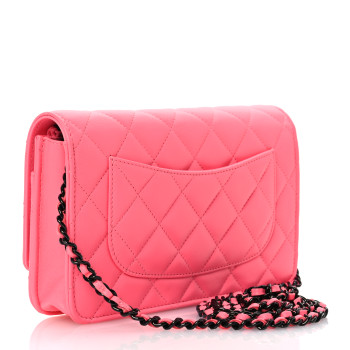 CHANEL Lambskin Quilted Wallet On Chain WOC Coral Pink