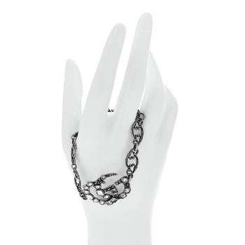 GUCCI Oxidized Metal Crystal Double G Bracelet Silver