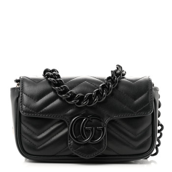 GUCCI Calfskin Matelasse Monochrome GG Marmont Chain Belt Bag Black