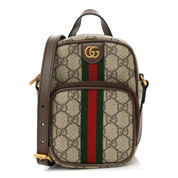 GUCCI GG Supreme Monogram Web Mini Ophidia Double Zip Messenger Bag Beige New Acero