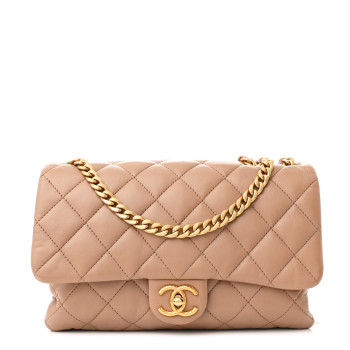 CHANEL Lambskin Quilted Medium Pillow Crush Flap Beige