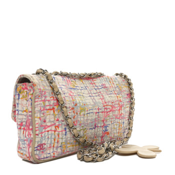 CHANEL Canvas Watercolor Tweed Print Clover Small Flap Multicolor