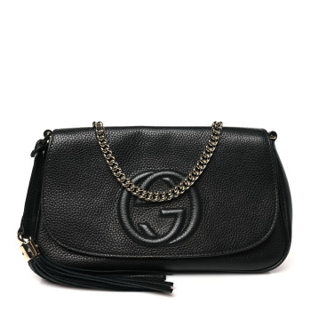 GUCCI Pebbled Calfskin Medium Soho Flap Crossbody Black