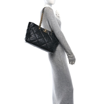 CHANEL Lambskin Quilted Chanel 19 East West Shopping Bag Black