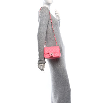 CHANEL Lambskin Quilted Mini Square Flap Coral Pink