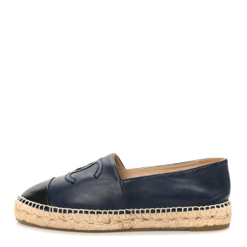 CHANEL Lambskin CC Espadrilles 40 Navy Black