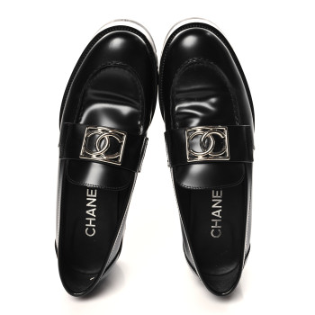 CHANEL Calfskin Metal CC Loafers 39 Black
