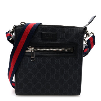 GUCCI GG Supreme Monogram Web Small Flat Messenger Bag Black Grey