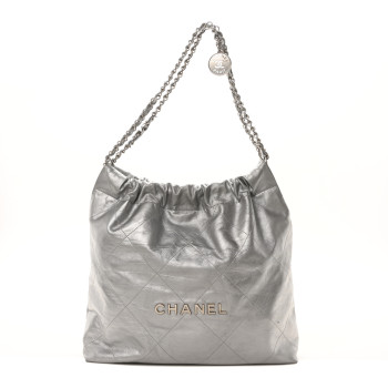 CHANEL Metallic Calfskin Quilted Chanel 22 Silver