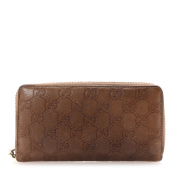 GUCCI Guccissima Bamboo Tassel Zip Around Wallet Light Brown