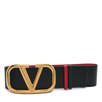 VALENTINO GARAVANI Glossy Calfskin VLogo Reversible 40mm Belt 90 36 Black Rouge Pur
