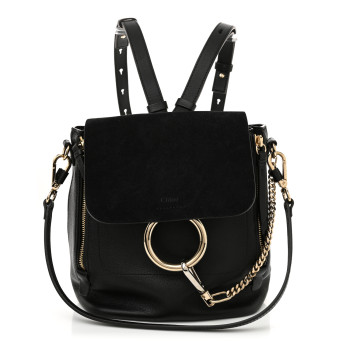 CHLOE Suede Calfskin Small Faye Backpack Black