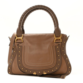 CHLOE Calfskin Studded Medium Marcie Satchel Nut