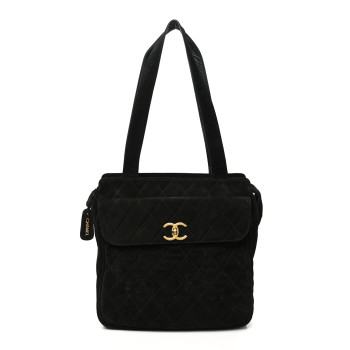 CHANEL Suede Quilted CC Shopping Tote Black