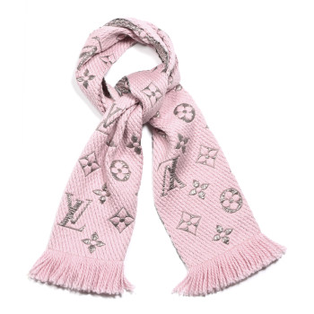 LOUIS VUITTON Wool Silk Logomania Shine Scarf Pink