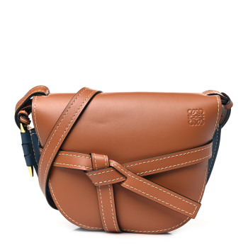 LOEWE Calfskin Small Gate Crossbody Bag Tan Steel Blue