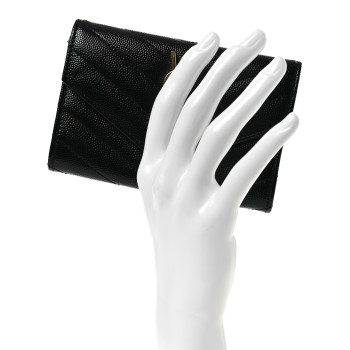 SAINT LAURENT Grain De Poudre Matelasse Chevron Small Monogram Envelope Wallet Black