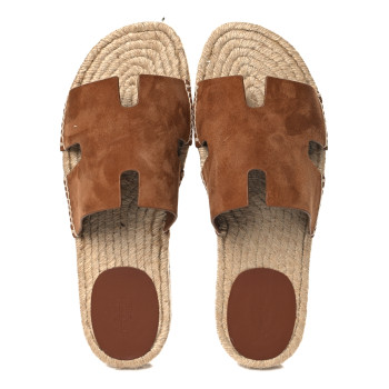 HERMES Suede Goatskin Mens Hon Antigua Espadrille Sandals 43 Brun Amourette