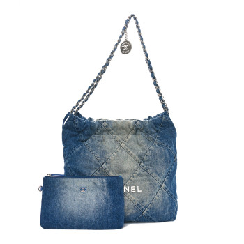 CHANEL Denim Quilted Small Chanel 22 Blue