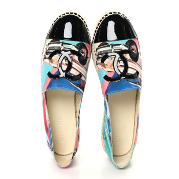 CHANEL Fabric Patent CC Espadrilles 40 Multicolor Black