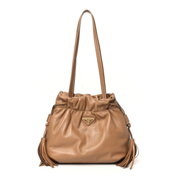 PRADA Nappa Drawstring Tote Caramel