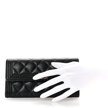 CHANEL Caviar Quilted Large Boy Gusset Flap Wallet Black