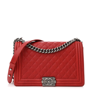 CHANEL Caviar Quilted New Medium Boy Flap Red