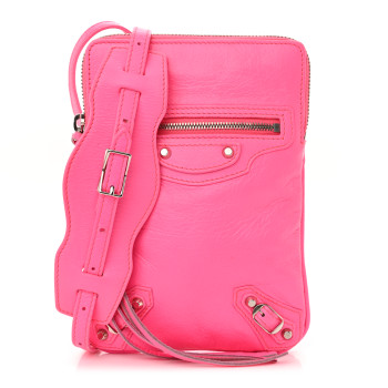 BALENCIAGA Agneau Silver Hardware Phone Holder Bag Rose Fluo