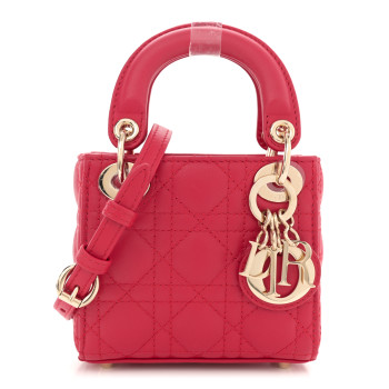 CHRISTIAN DIOR Lambskin Cannage Micro Lady Dior Red